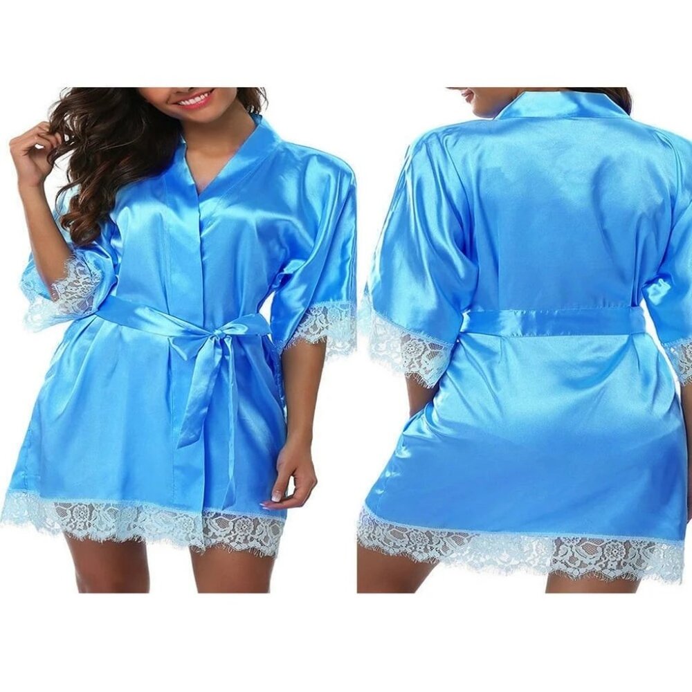 Satin Women's Sexy Lingerie Lady Lace Pajamas Sleepwear Nightwear